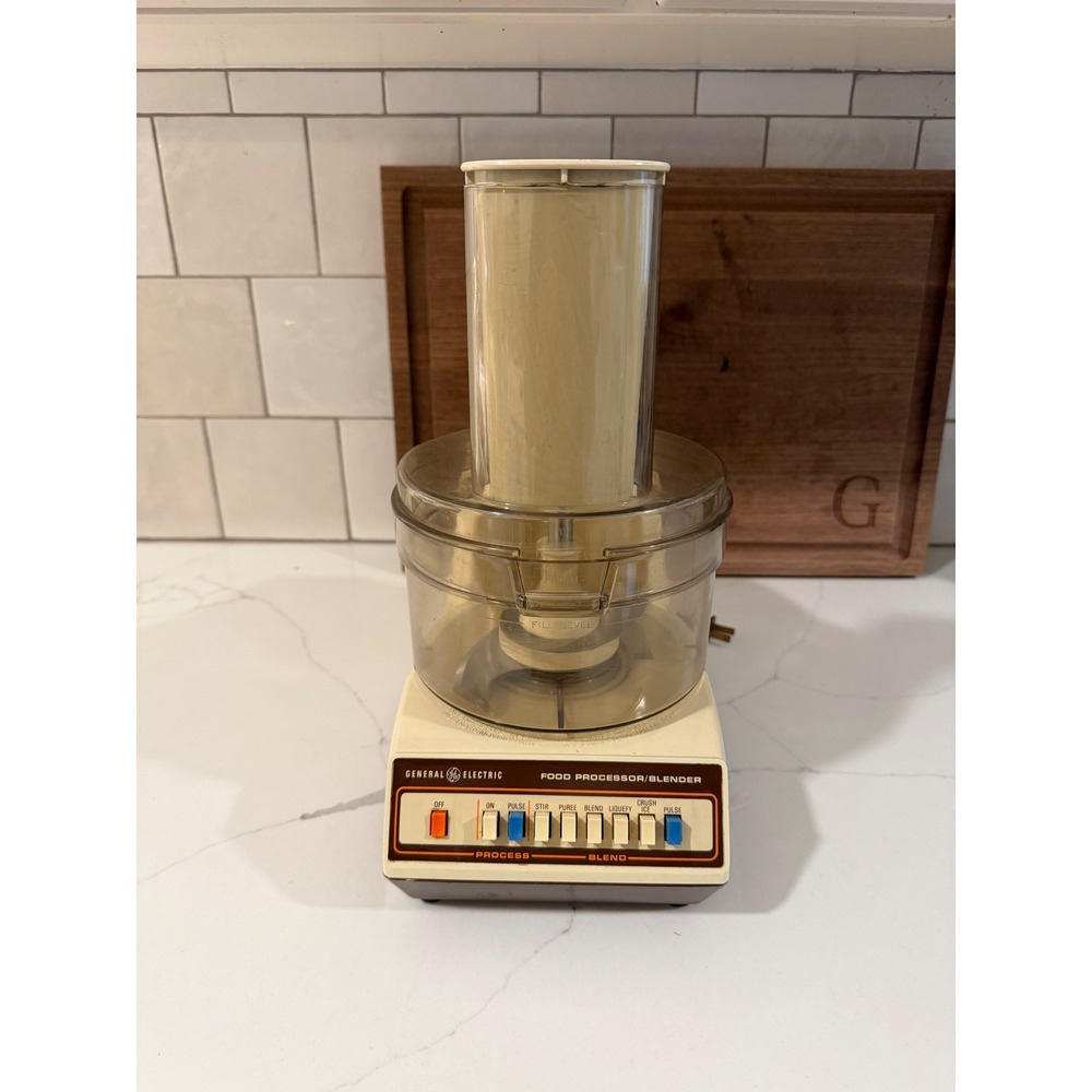 Vintage General Electric GE Food Processor Blender Combo Cream Brown Retro